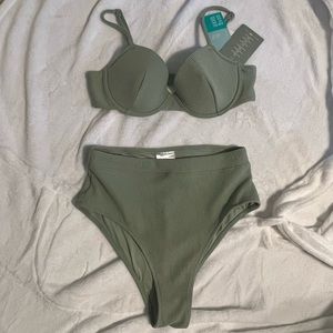 Sage green high waisted swim set